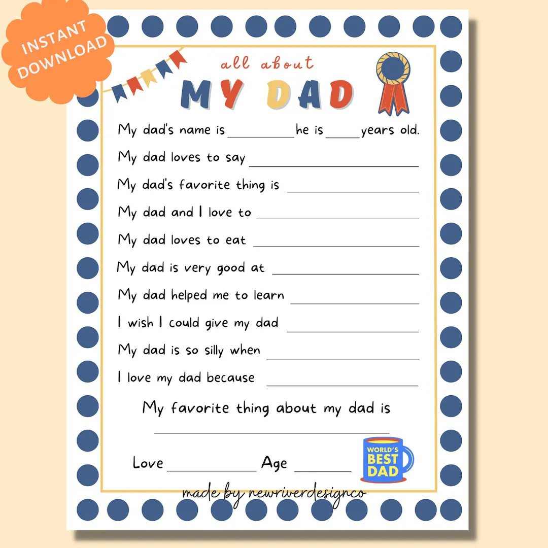 All About My Dad Printable Father s Day Questionnaire Father s Day Printable Daycare Gift For Dad Father s Day Gift From Kids Dad Gift Etsy