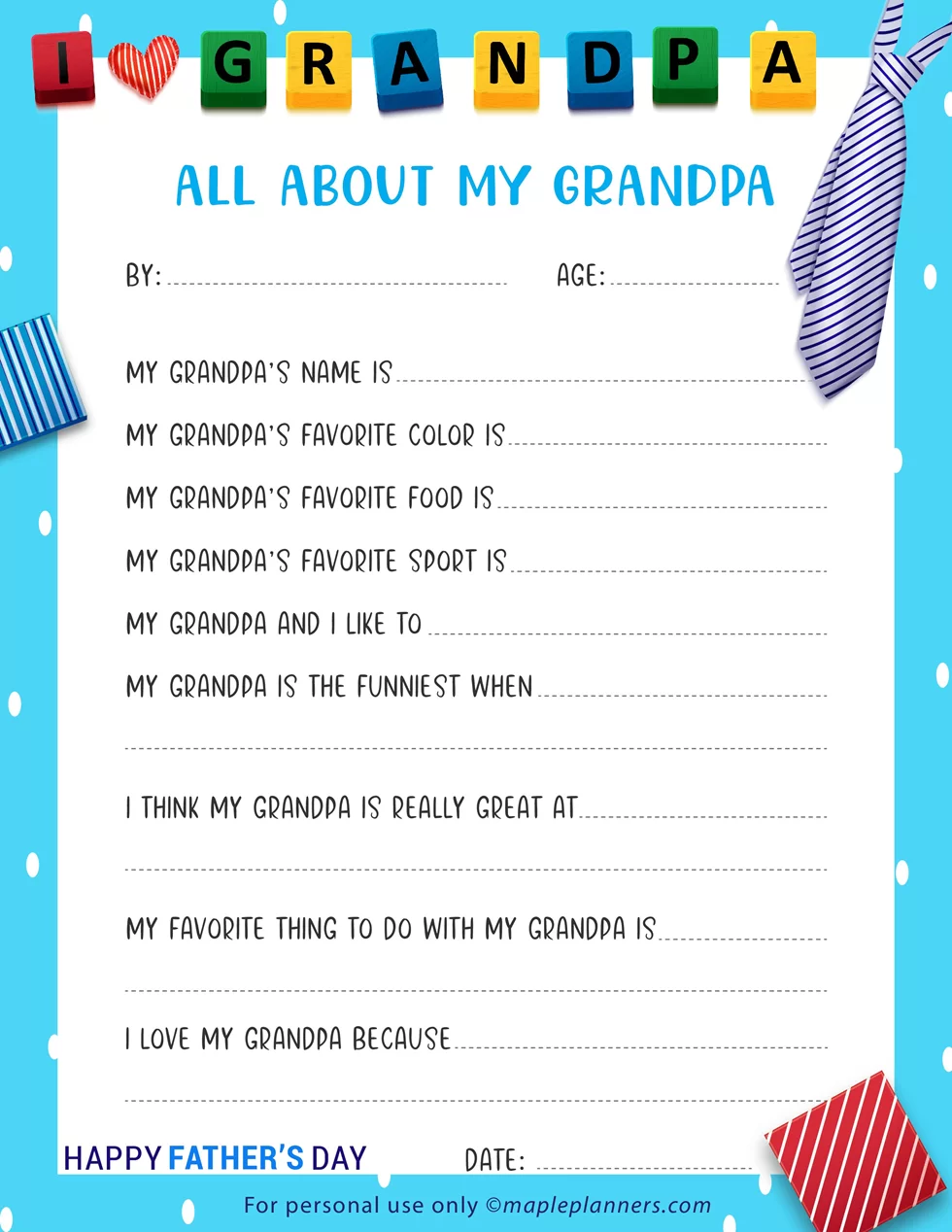 All About My Dad Printables For Father s Day