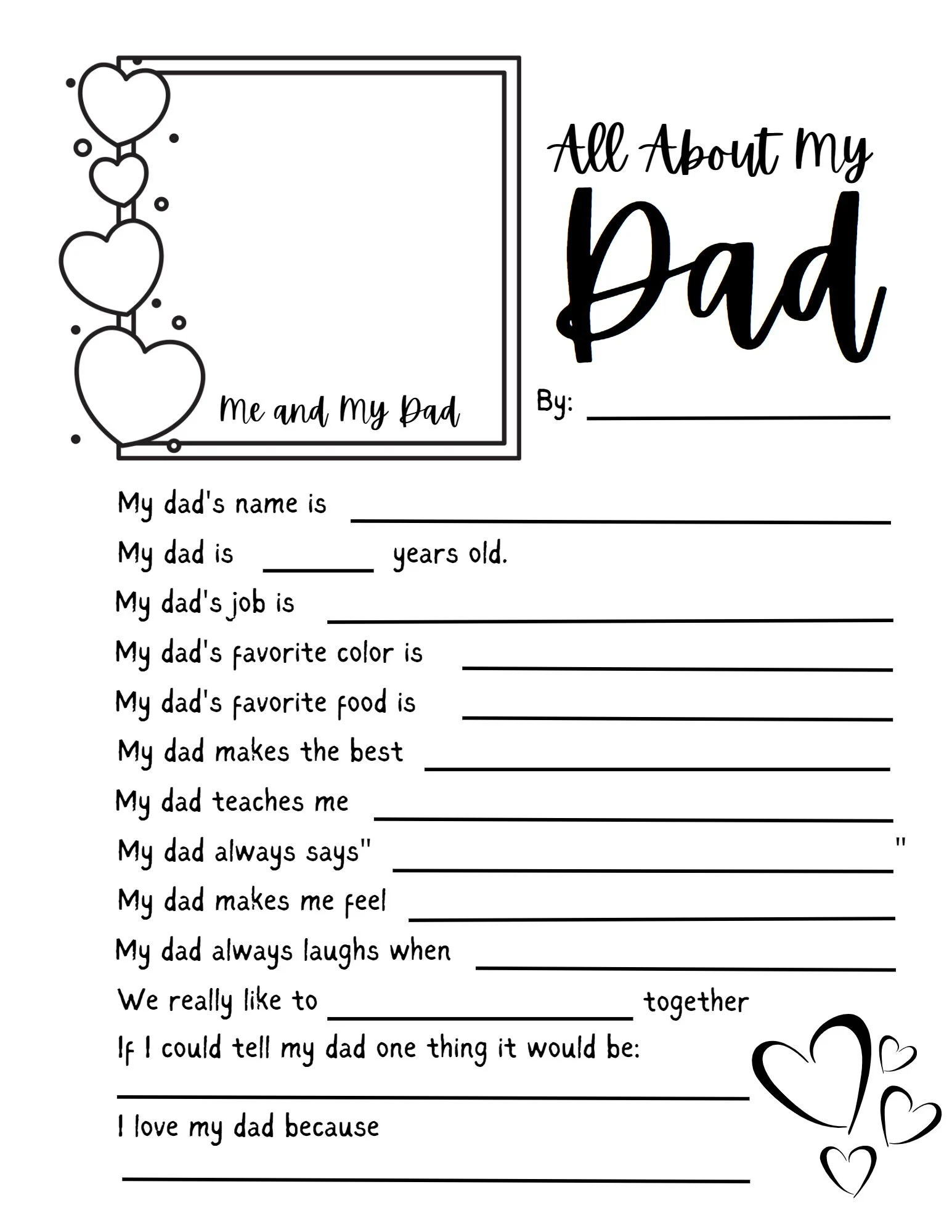 All About My Dad Questionnaire Father s Day Craft Father s Day Worksheet Gift For Dad From Kids Father s Day Gift Grandpa And Uncle Etsy