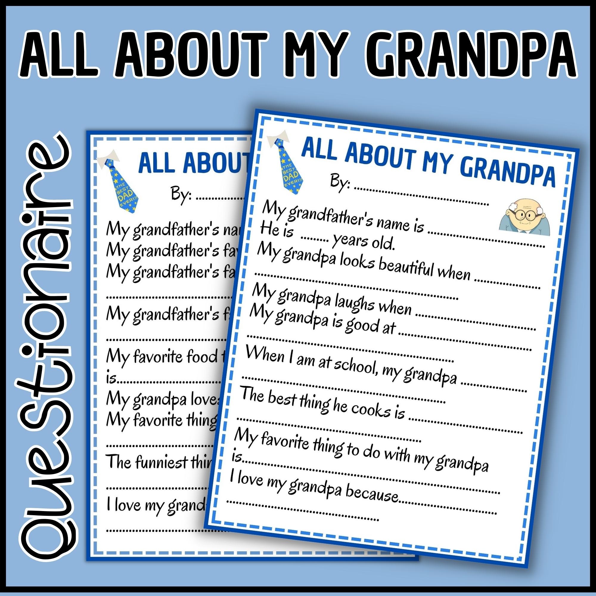 all about my grandfather questionnaire grandparents day worksheet made by teachers