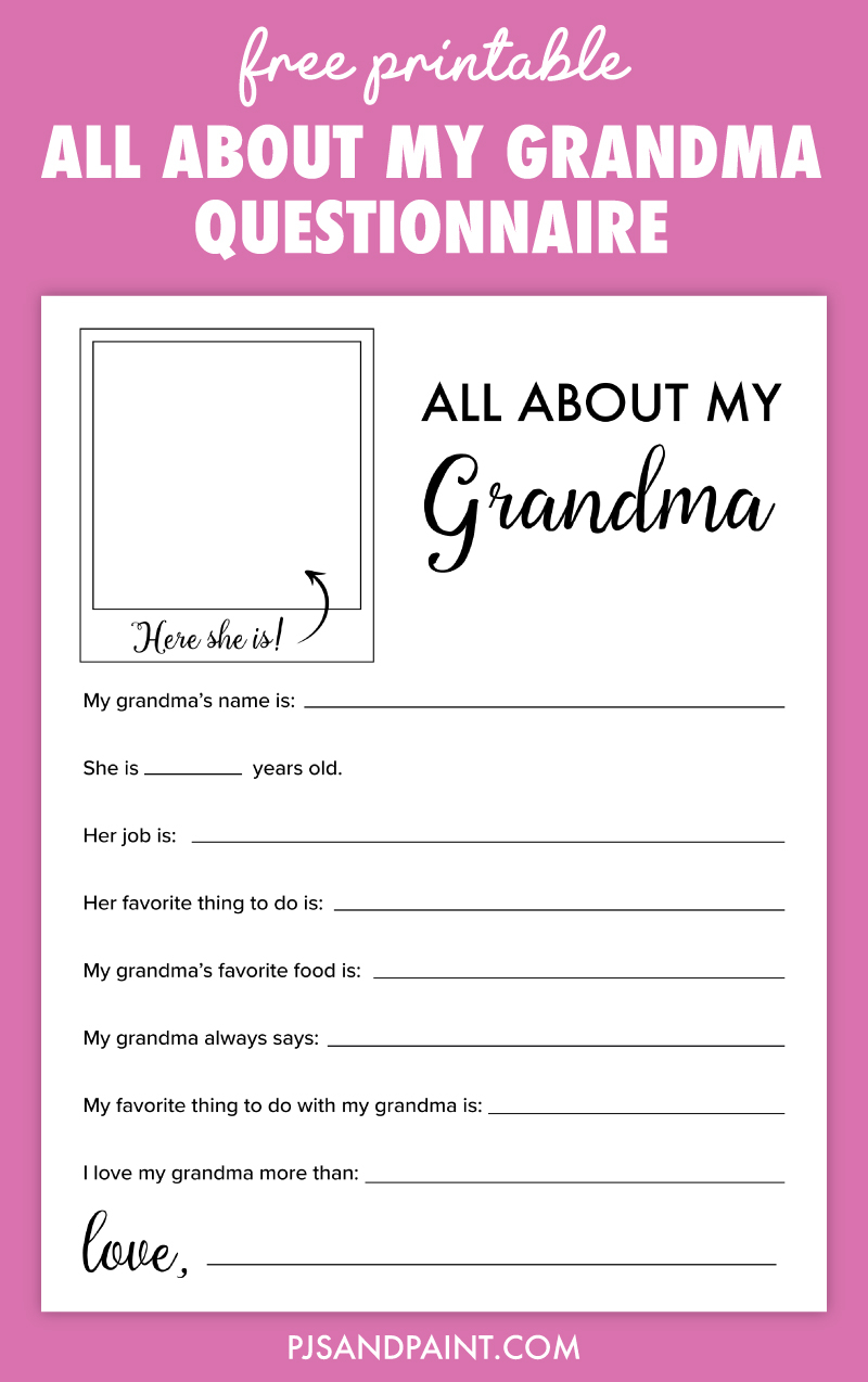 All About My Grandma Mother s Day Printable Questionnaire Pjs And Paint