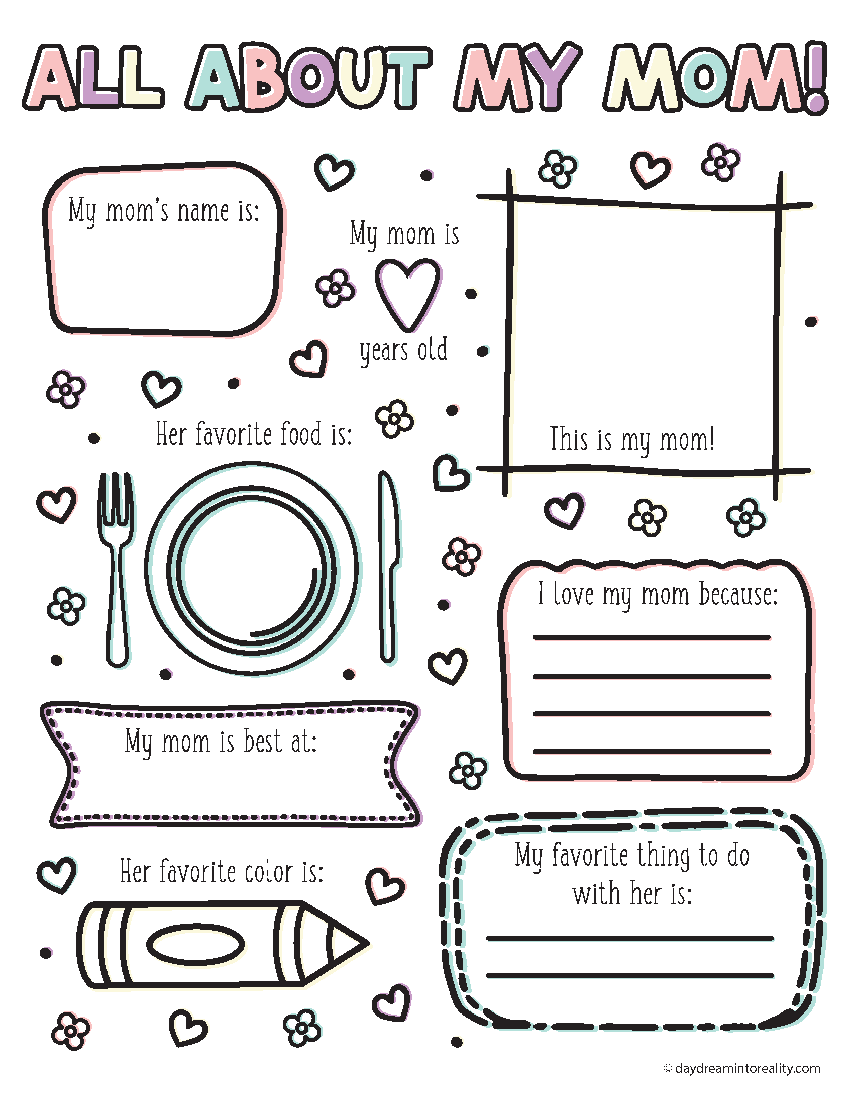 All About My Mom Free PDF Printable Daydream Into Reality