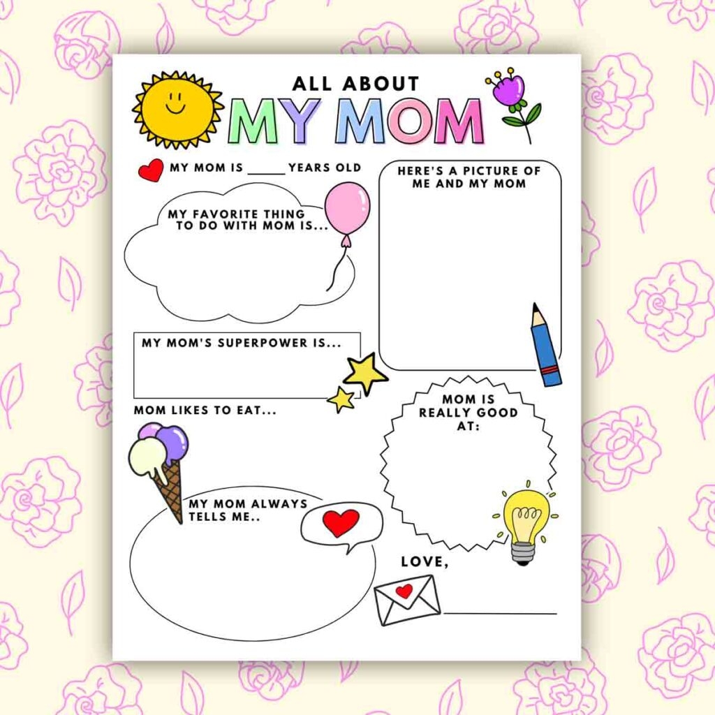 all about my mom printable free worksheet