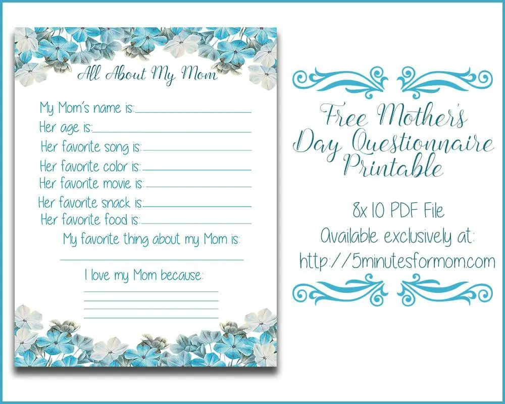 All About My Mom Questionnaire Free Printable For Mother s Day