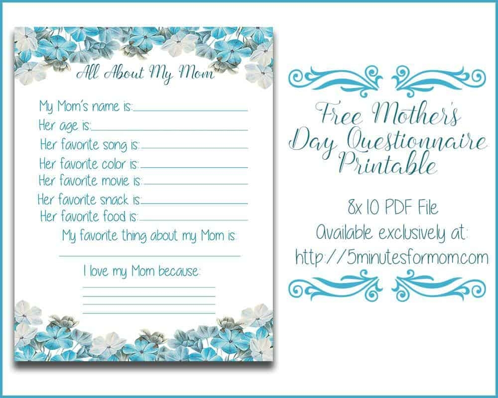 All About My Mom Questionnaire Free Printable For Mother s Day