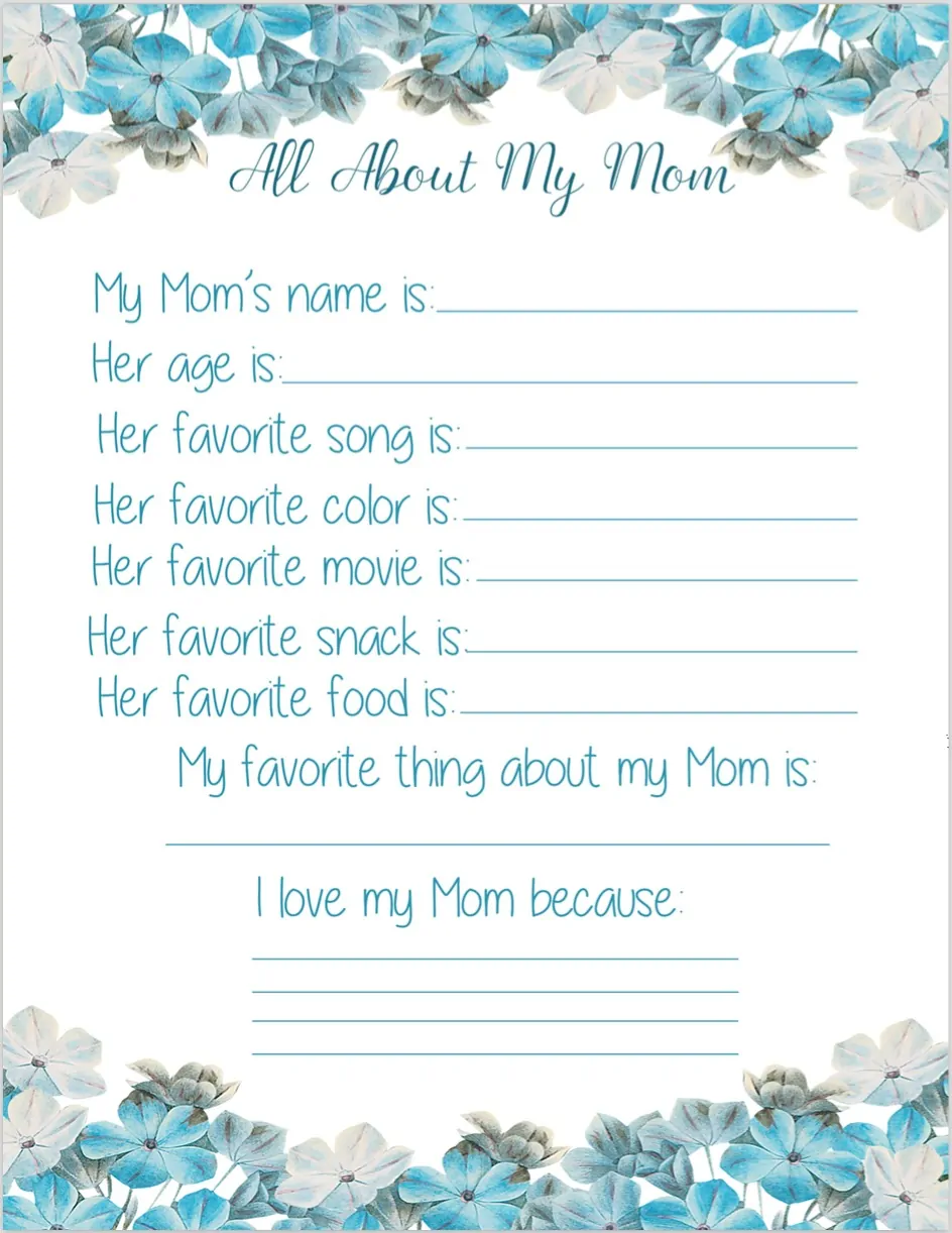 All About My Mom Questionnaire Free Printable For Mother s Day