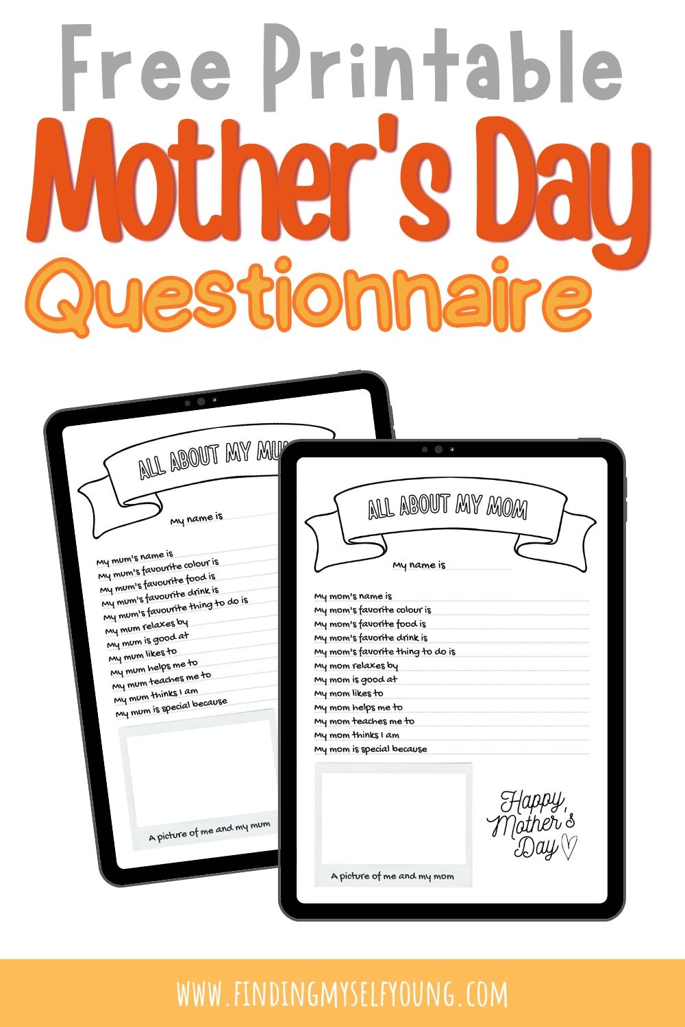 All About My Mum Mom Mothers Day Questionnaire Free Printable Finding Myself Young