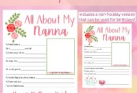 All About My Nanna Mother s Day Questionnaire Grandma Survey Questions Fill In The Blanks Printable Gift From Kids Nana Toddler Etsy