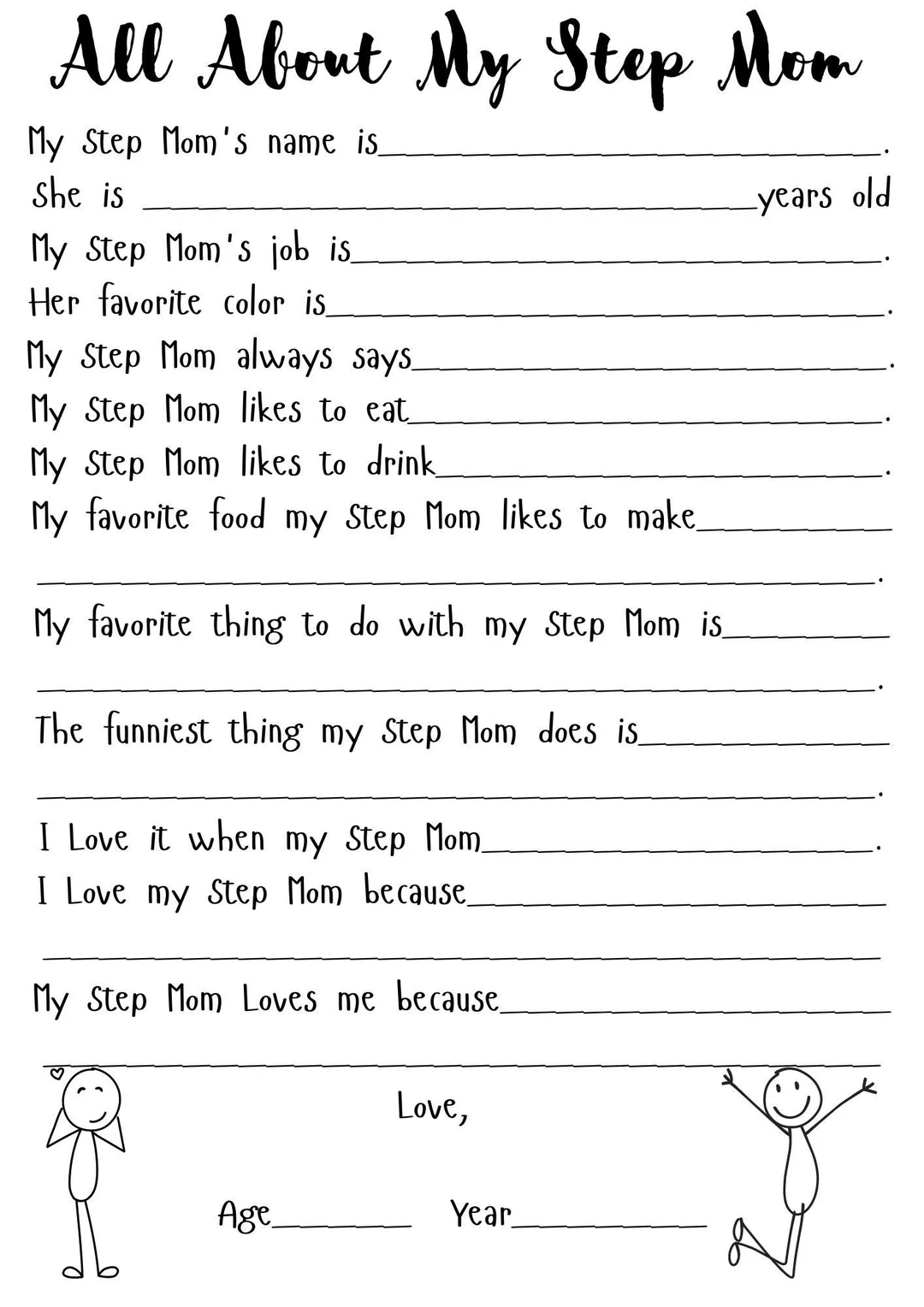 Printable All About Mom Questions