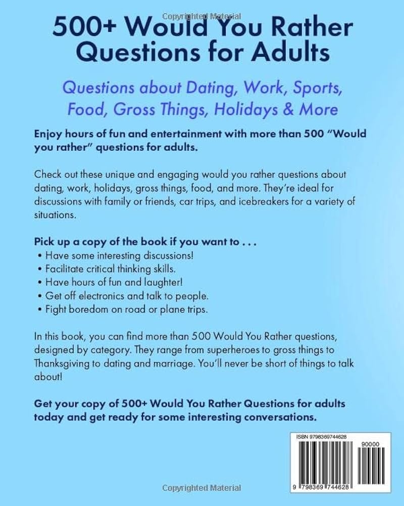 Amazon 500 Would You Rather Questions For Adults Questions About Dating Work Sports Food Gross Things Holidays More 9798369744628 Bolen Jackie Books