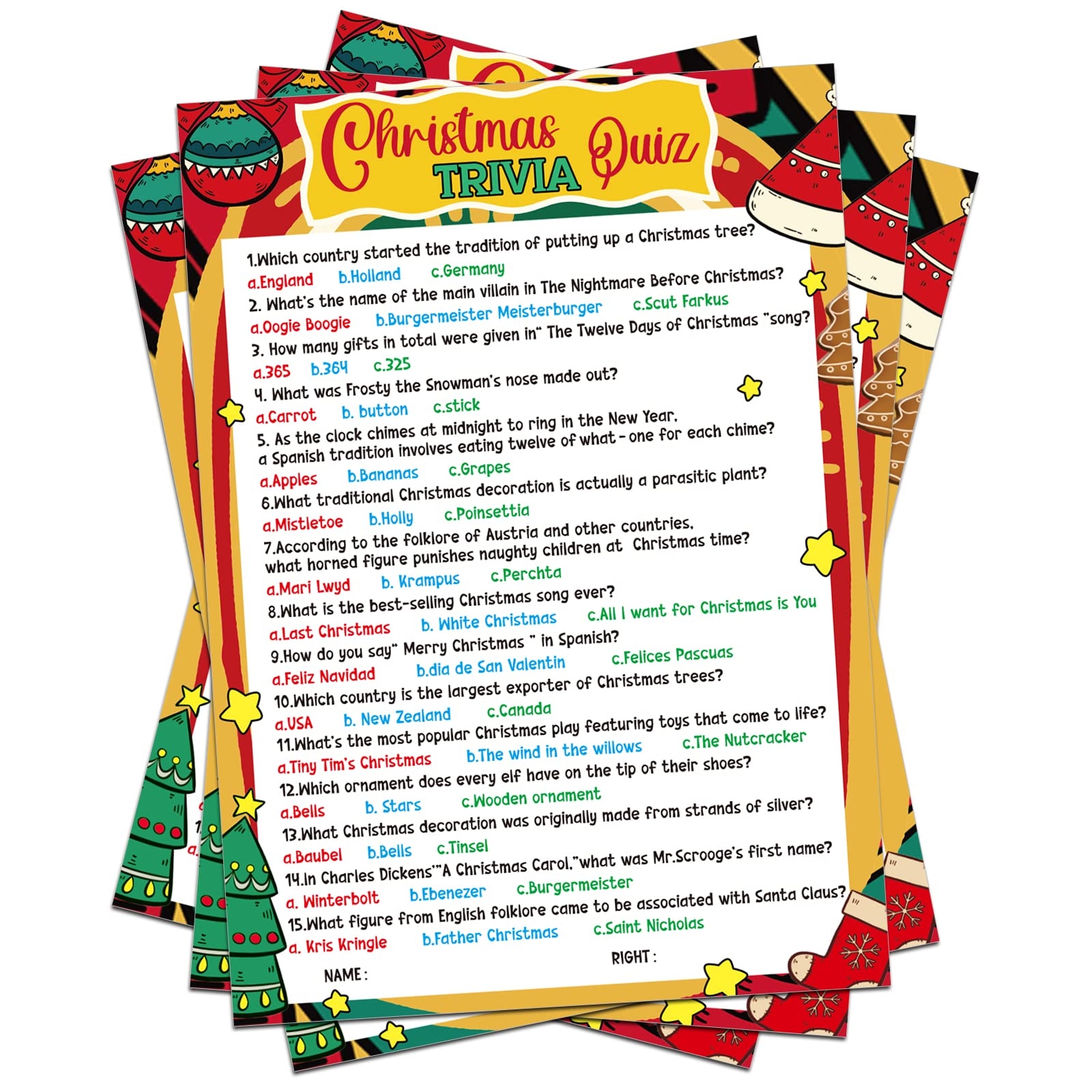 Amazon FLYAB 25 Pack Christmas Trivia Game Cards For Adults Xmas Festival Guessing Activity Holiday Games Trivia Cards Christmas Vacation Game For Adults Kids Families Groups Christmas Party Supplies Home 
