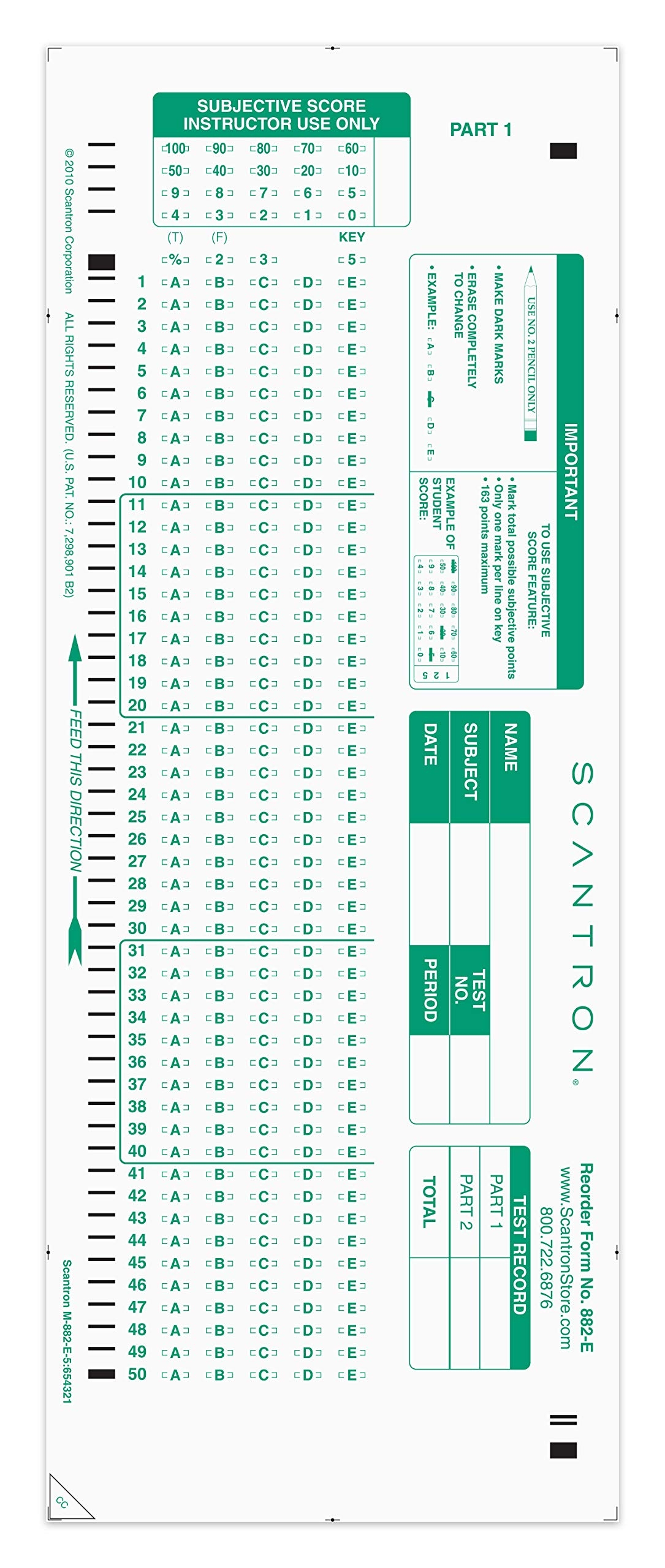 Amazon Official Scantron Brand 882 E Answer Sheet 25 Pack Office Products