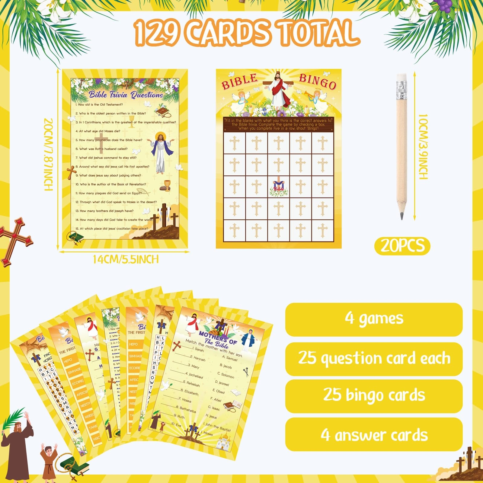 Amazon Pasimy 149 Pcs Bible Trivia Game 25 Players Christian Party Games Religious Trivia Word Search Scramble Bingo Paper Cards For Easter Vacation Bible School Sunday Church Family Open Day Supplies 