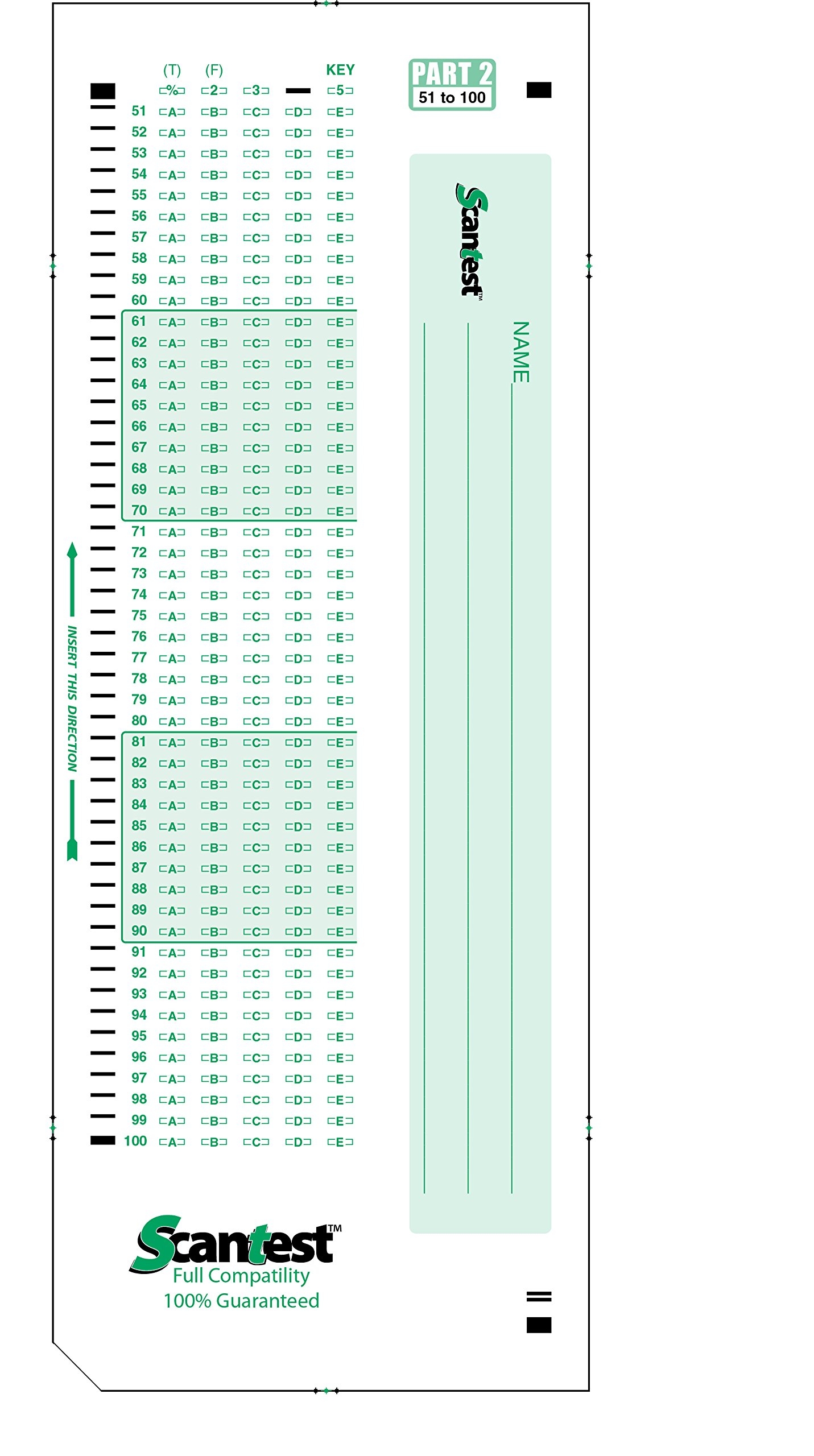 100 Answer Bubble Sheet Printable Version