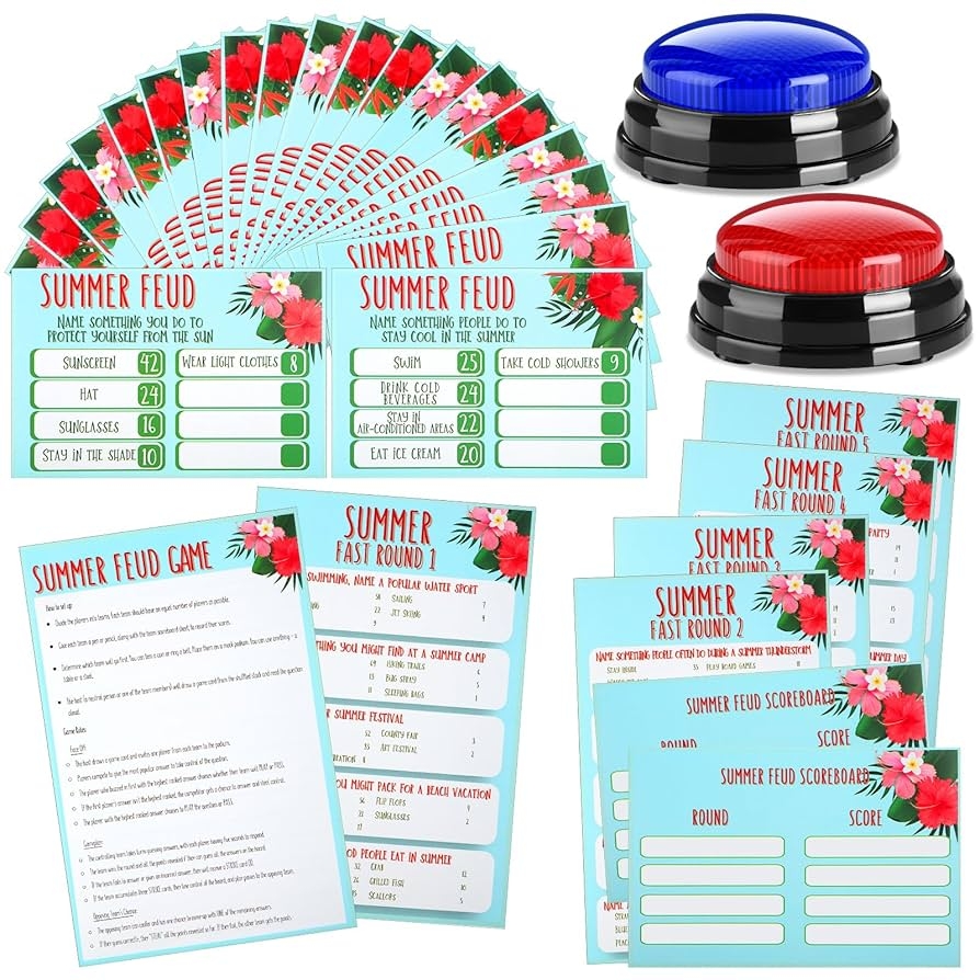 Amazon Soulchen Summer Friendly Feud Game With 2 Answer Buzzers Feud Card For Family Game Night Fun Trivia Quiz For Party Office Class Groups Team Building Toys Games