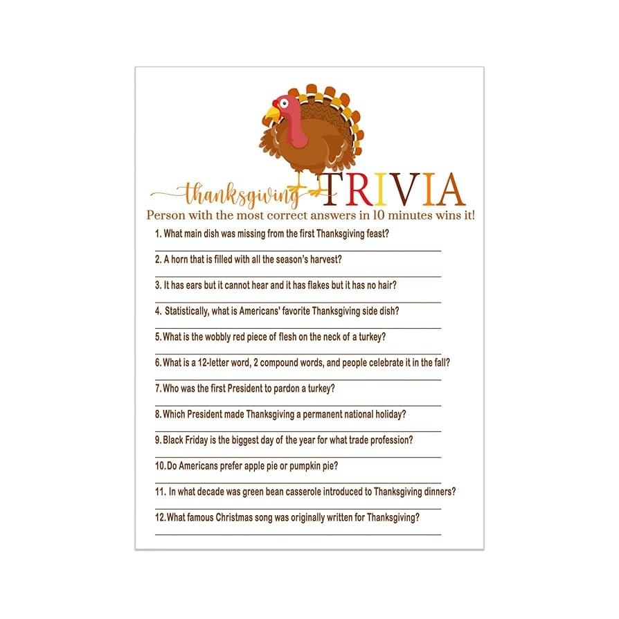 Fun Thanksgiving Trivia Questions and Answers Printable