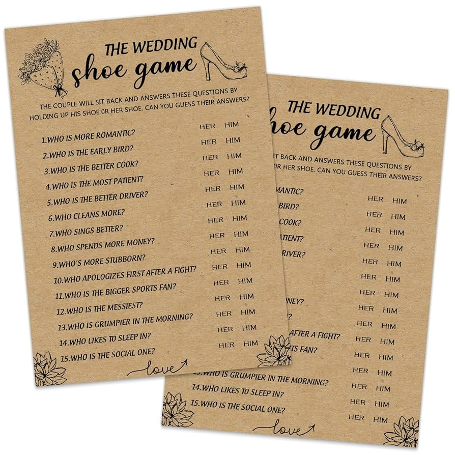 Amazon The Wedding Shoe Game 30 Bridal Shower Shoe Game Cards Bride And Groom Party Fun Activities Rustic Minimal Bridal Shower Game Engagement Party Cards For Wedding Bridal Shower Decorations Home
