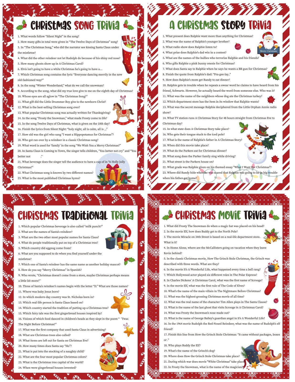 Amazon Whaline 84Pcs Christmas Trivia Games Question And Answer Party Game Paper Cards For Xmas Holiday Party Indoor Activity Family Friends 4 Designs Toys Games