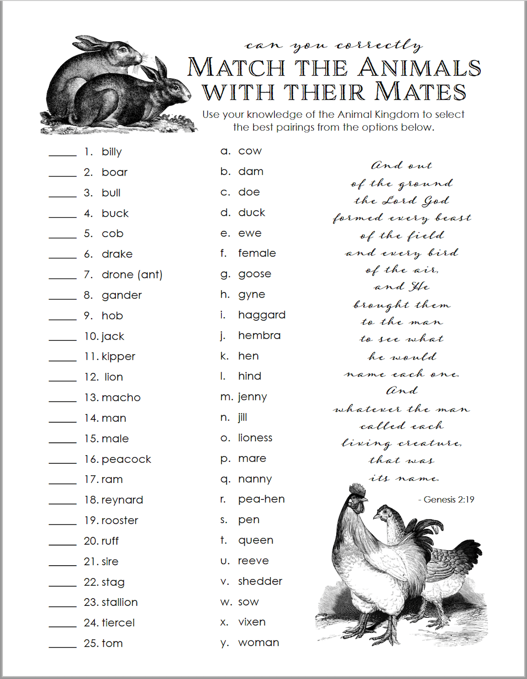 Animal Mates Matching Quiz Free Printable Flanders Family Home Worksheets Library