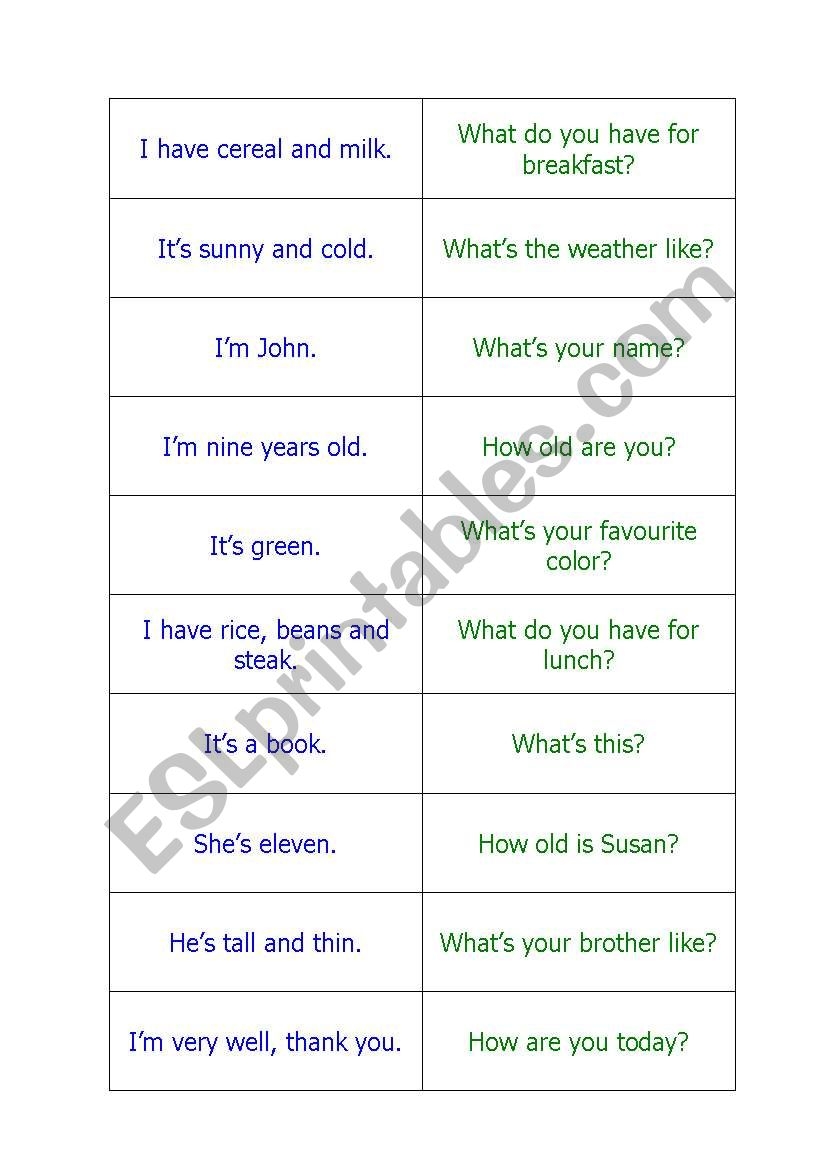 Answer And Question Matching Game ESL Worksheet By Luciana Mano