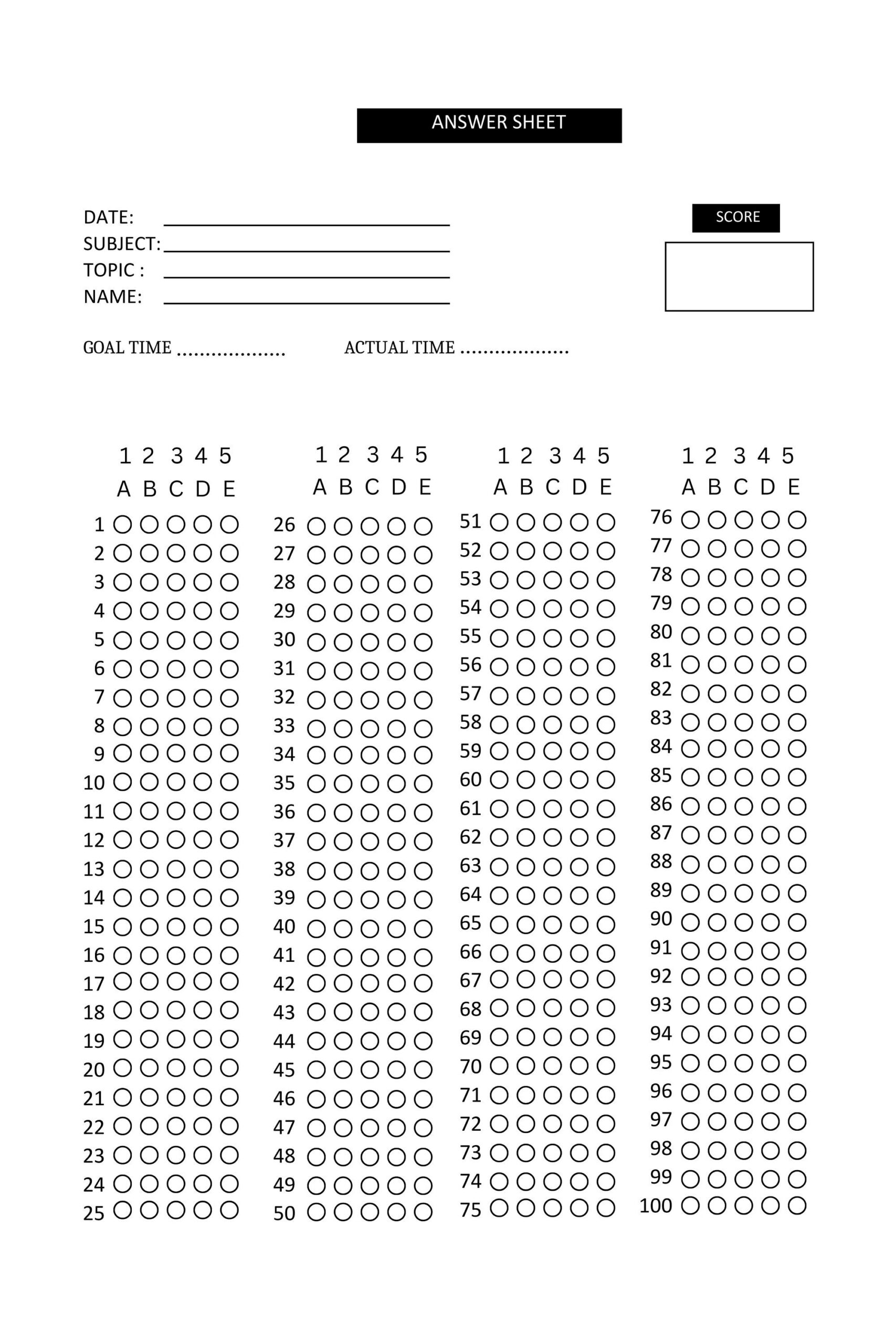 Answer Sheet Etsy