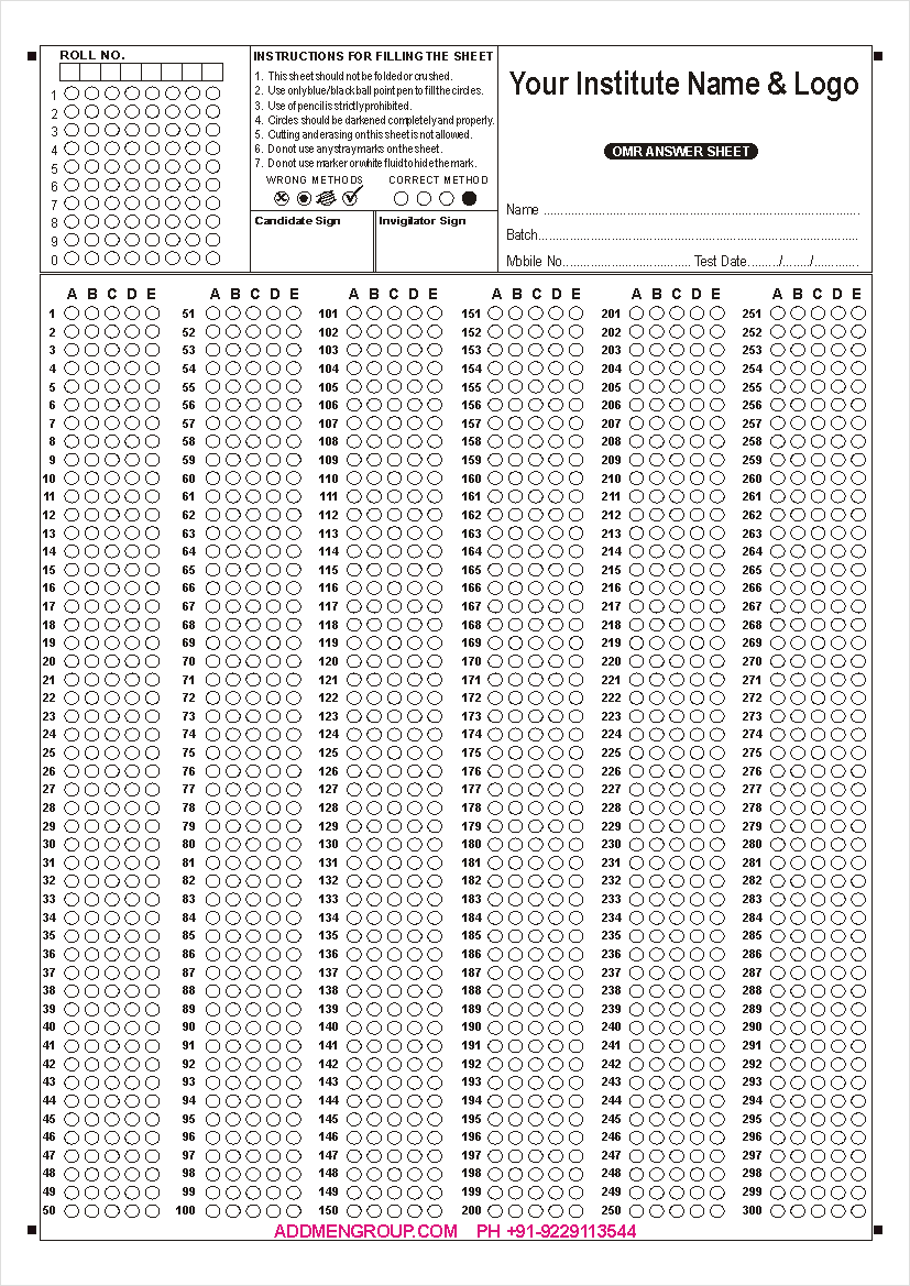 answer sheet template