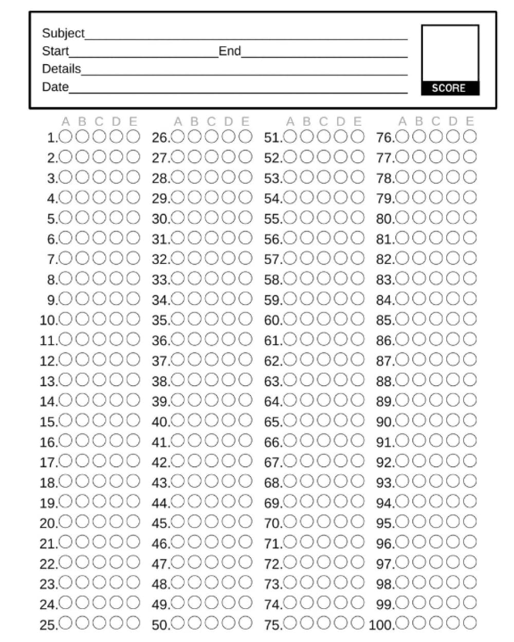 Printable Answer Sheet PDF Free