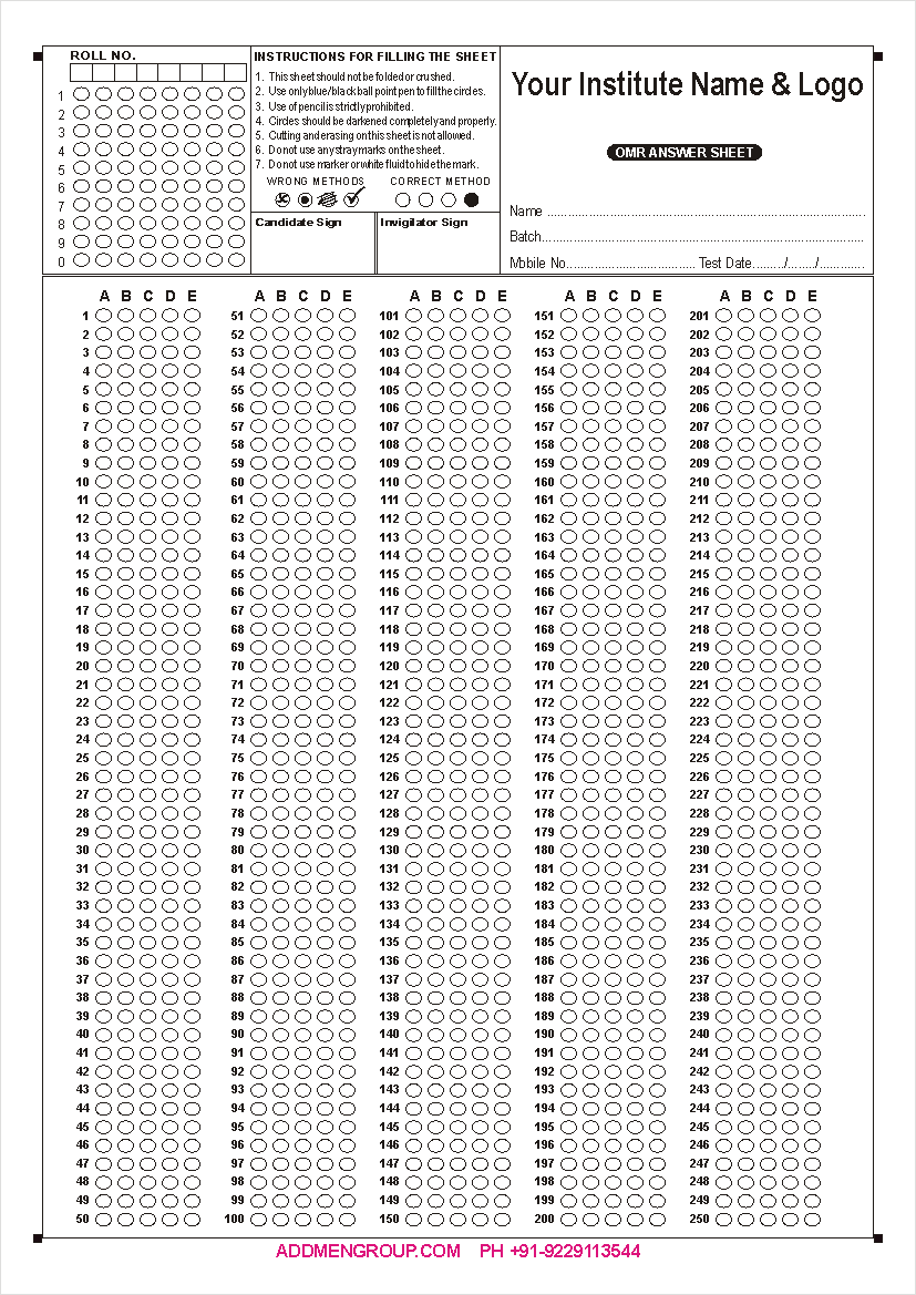 Printable Answer Sheet PDF Free for Class 10