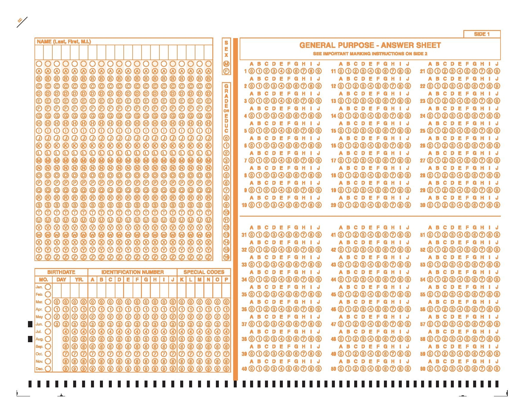 Answer Sheets For Grading