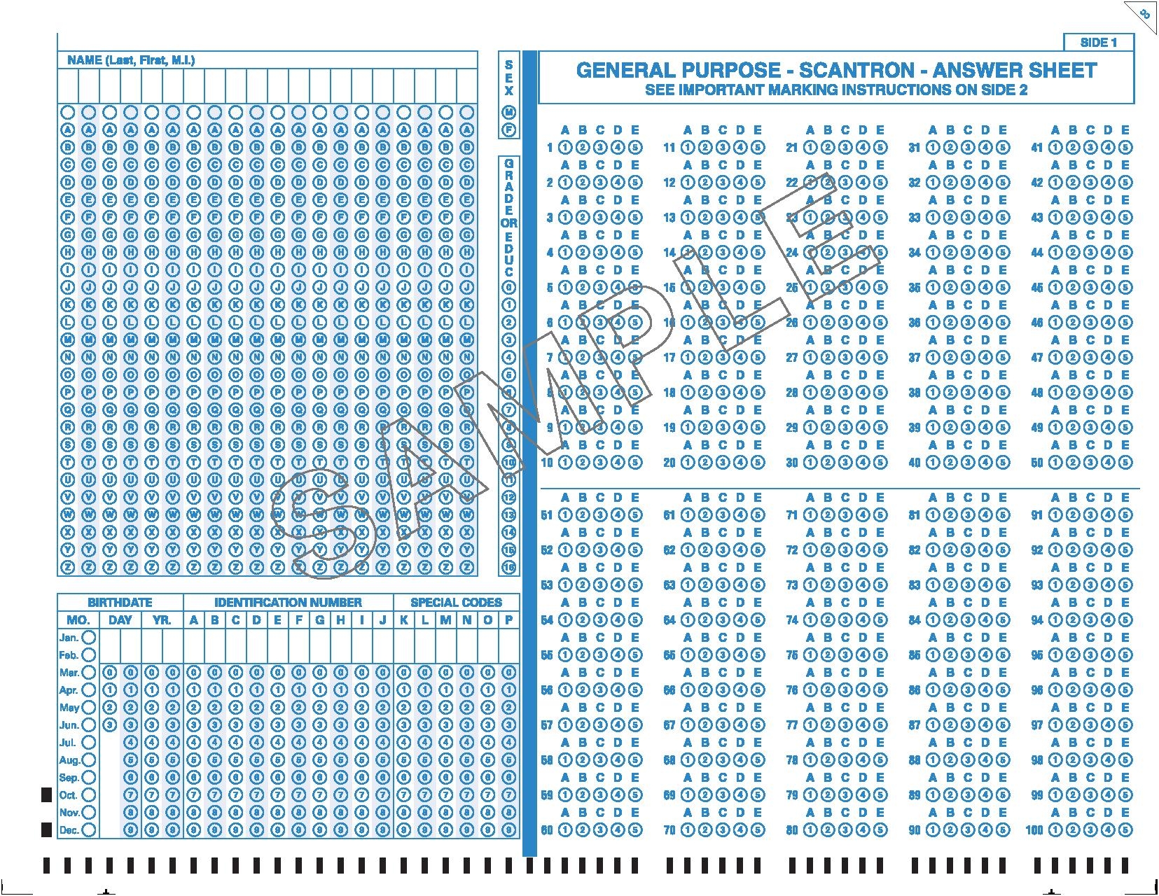 Answer Sheets For Grading