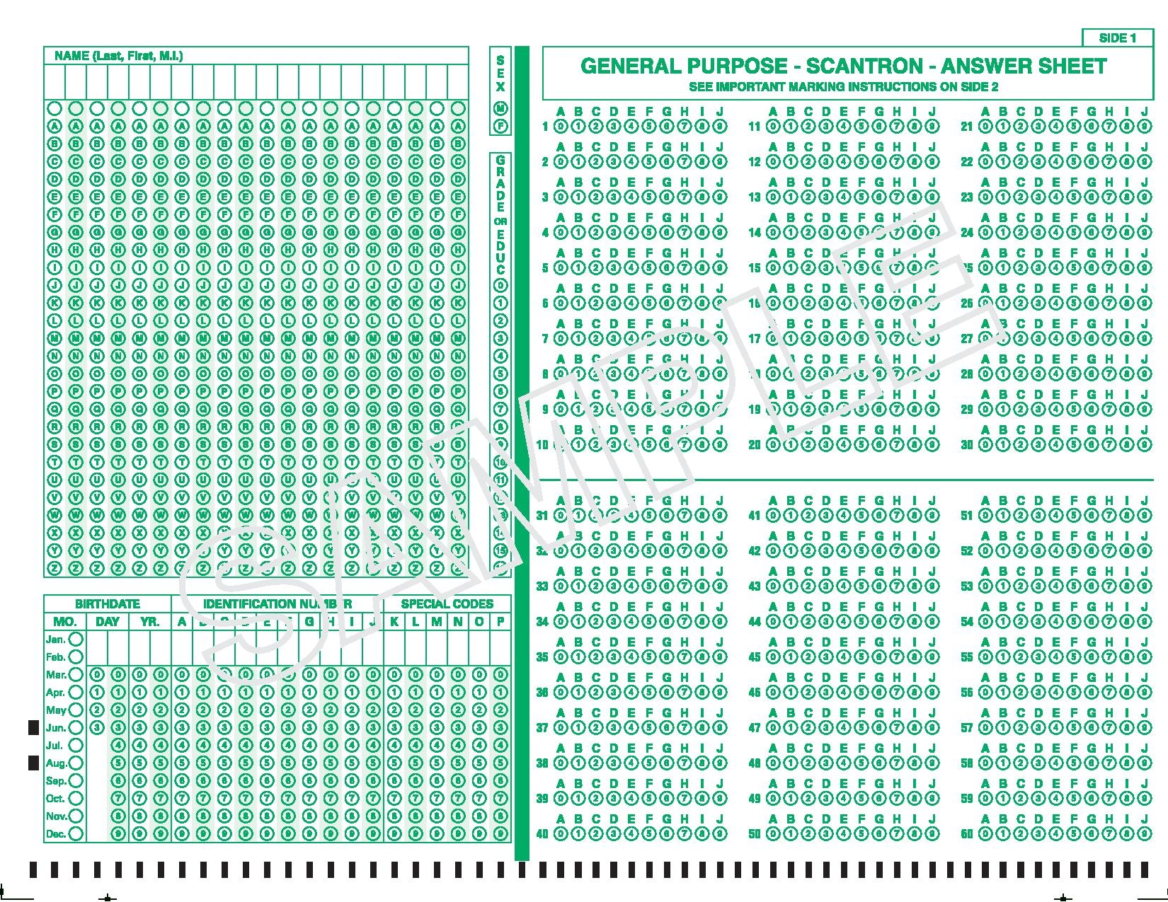 Printable 100 Answer Sheet
