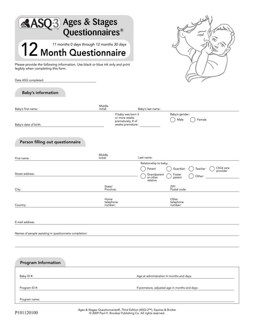Asq3 Questionnaire Form Fill Out Printable PDF Forms Online