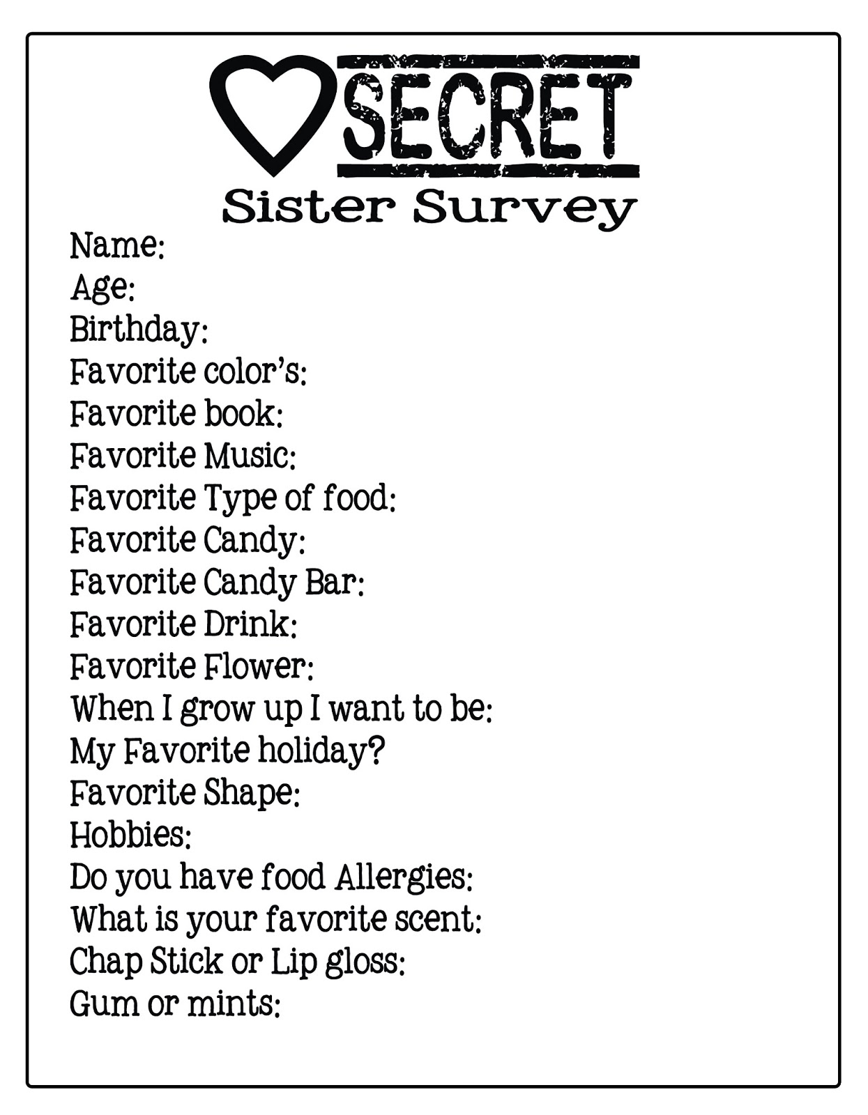 Autumn Bennett Secret Sister Survey