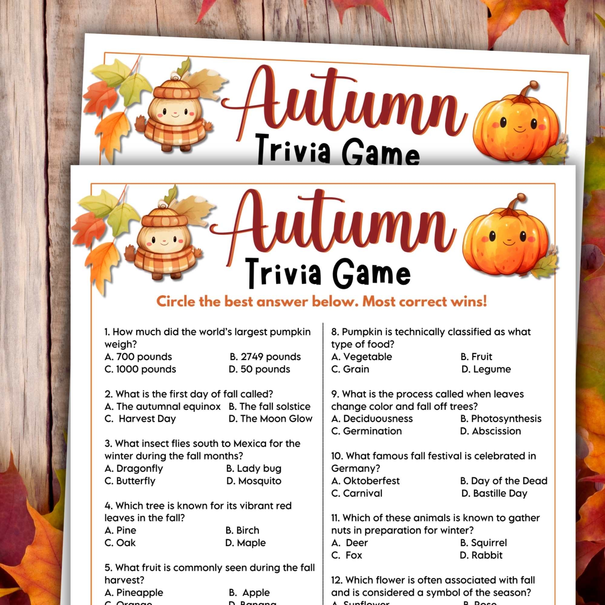 Autumn Trivia Game Lightly Sketched