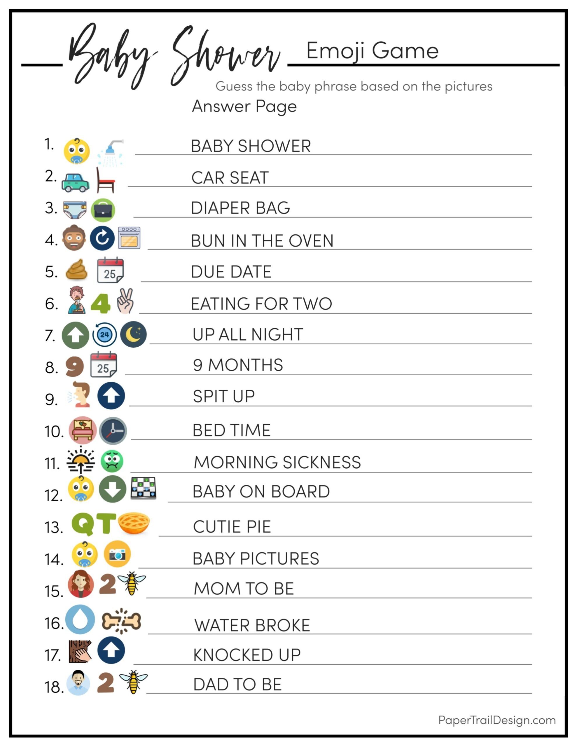 75 Printable Baby Shower Games with Answers