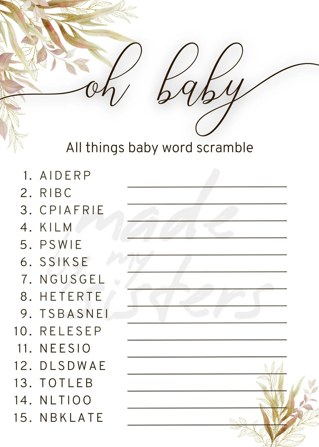 Baby Shower Games and Answer Keys oh Baby Etsy Denmark