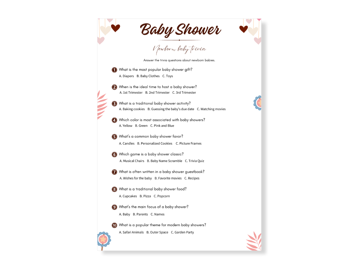 Baby Shower Multiple Choice Trivia Game Printable Digital Download Print Play Palace