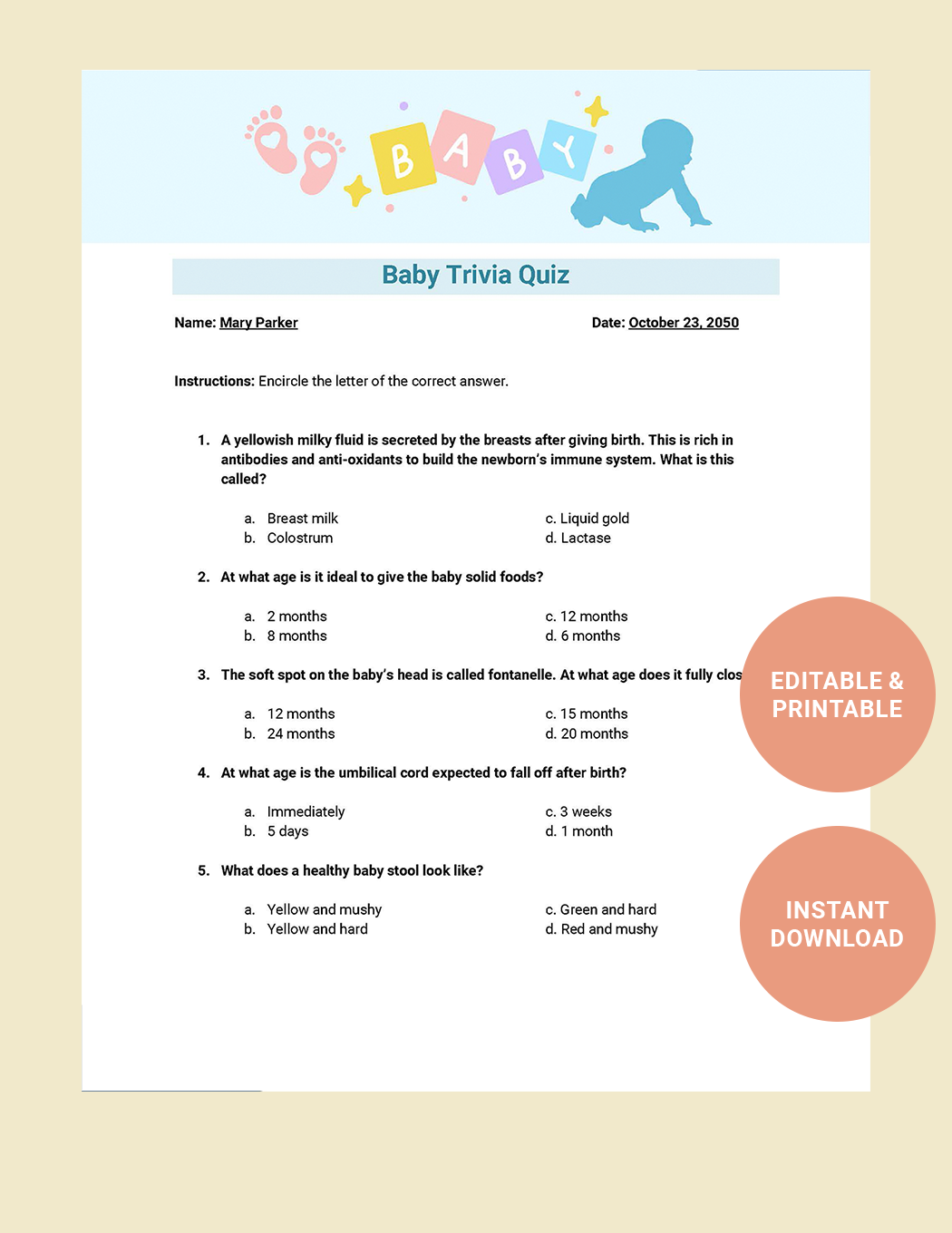 Baby Trivia Quiz Template In Word Google Docs Download Template