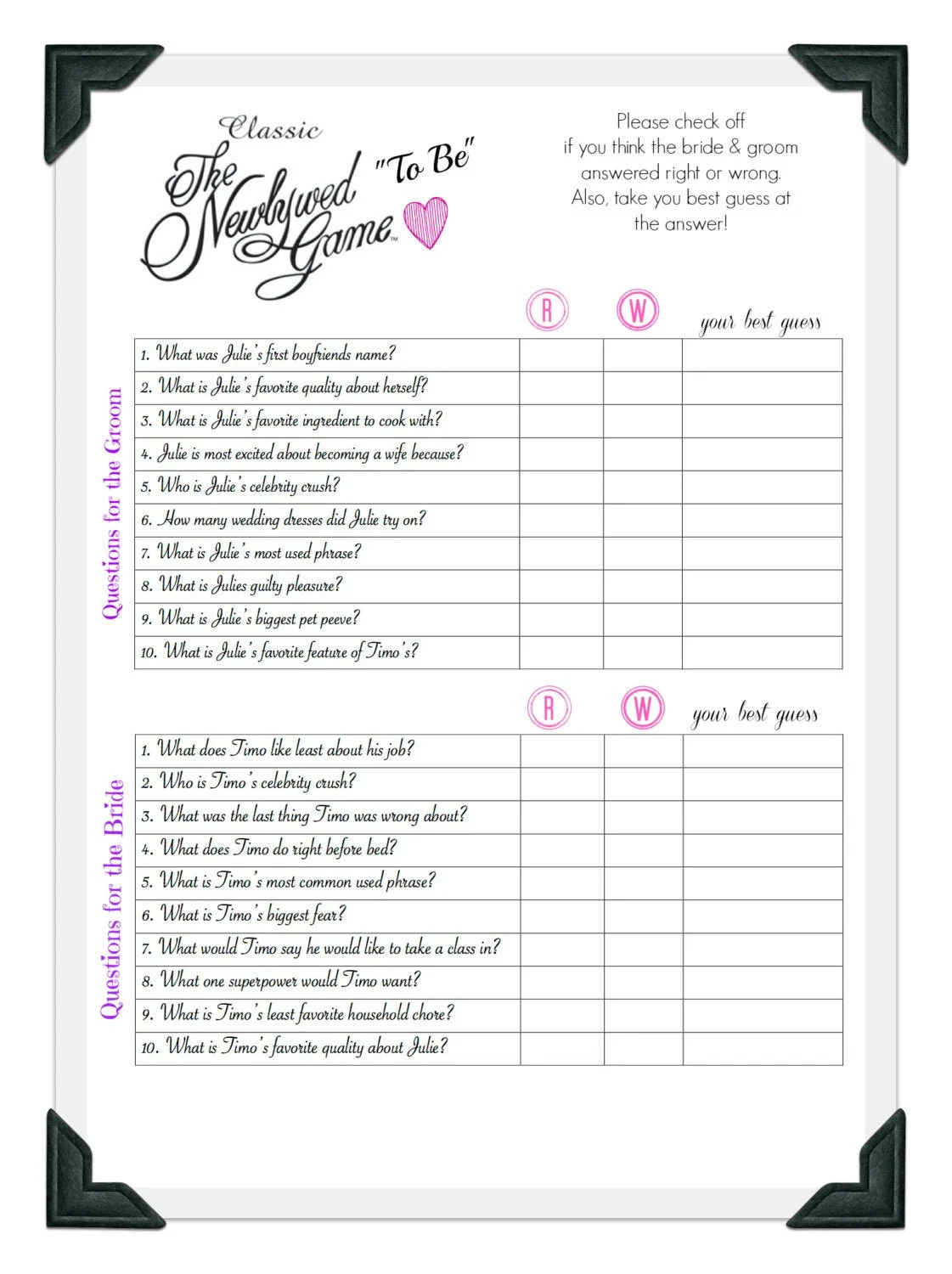Bachelorette Party Game Nearlywed Newlywed Game Printable Download For A Bridal Shower Or Bachelorette Party Etsy