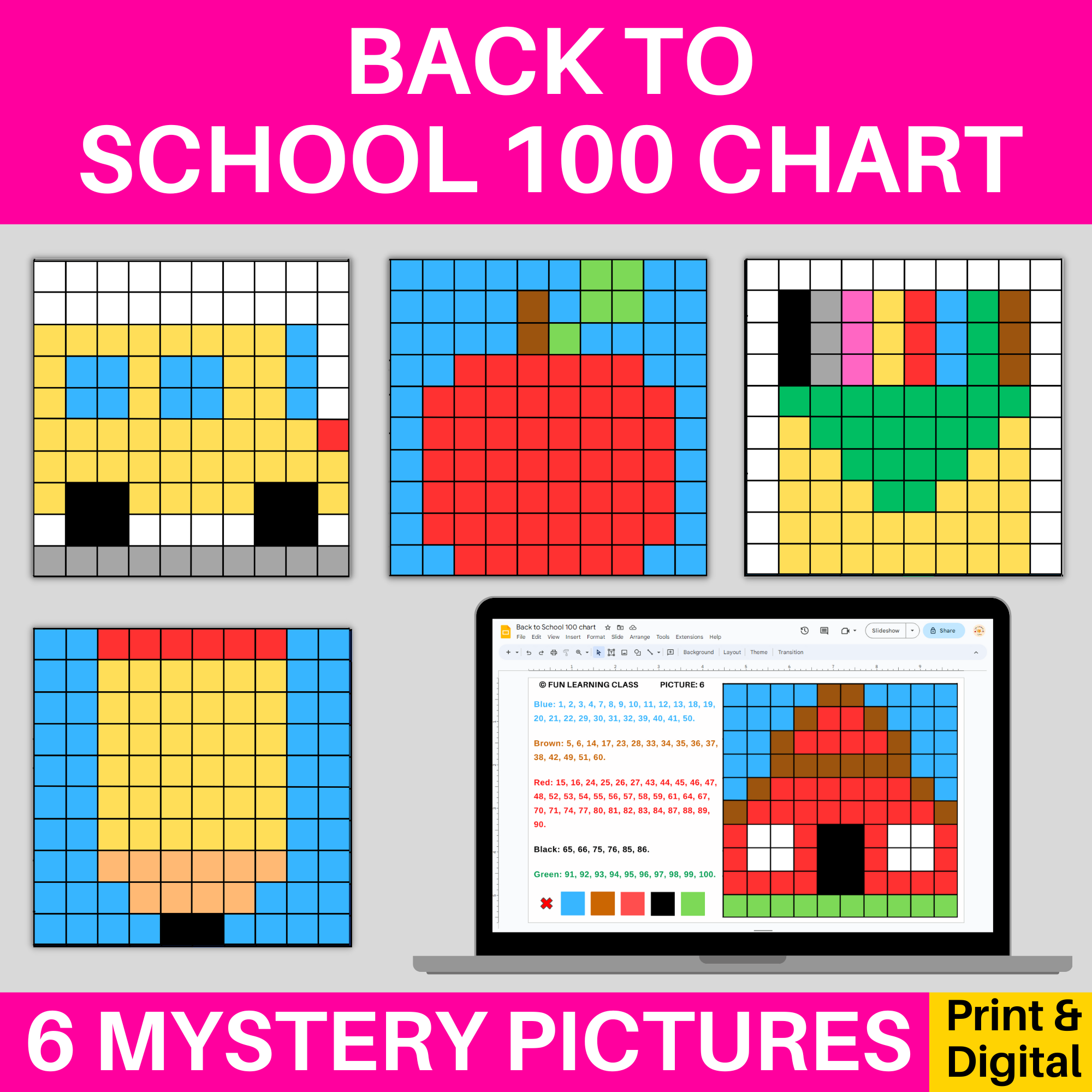 Back To School 100 Hundred Chart Mystery Pictures Coloring Pages Digital Print Made By Teachers