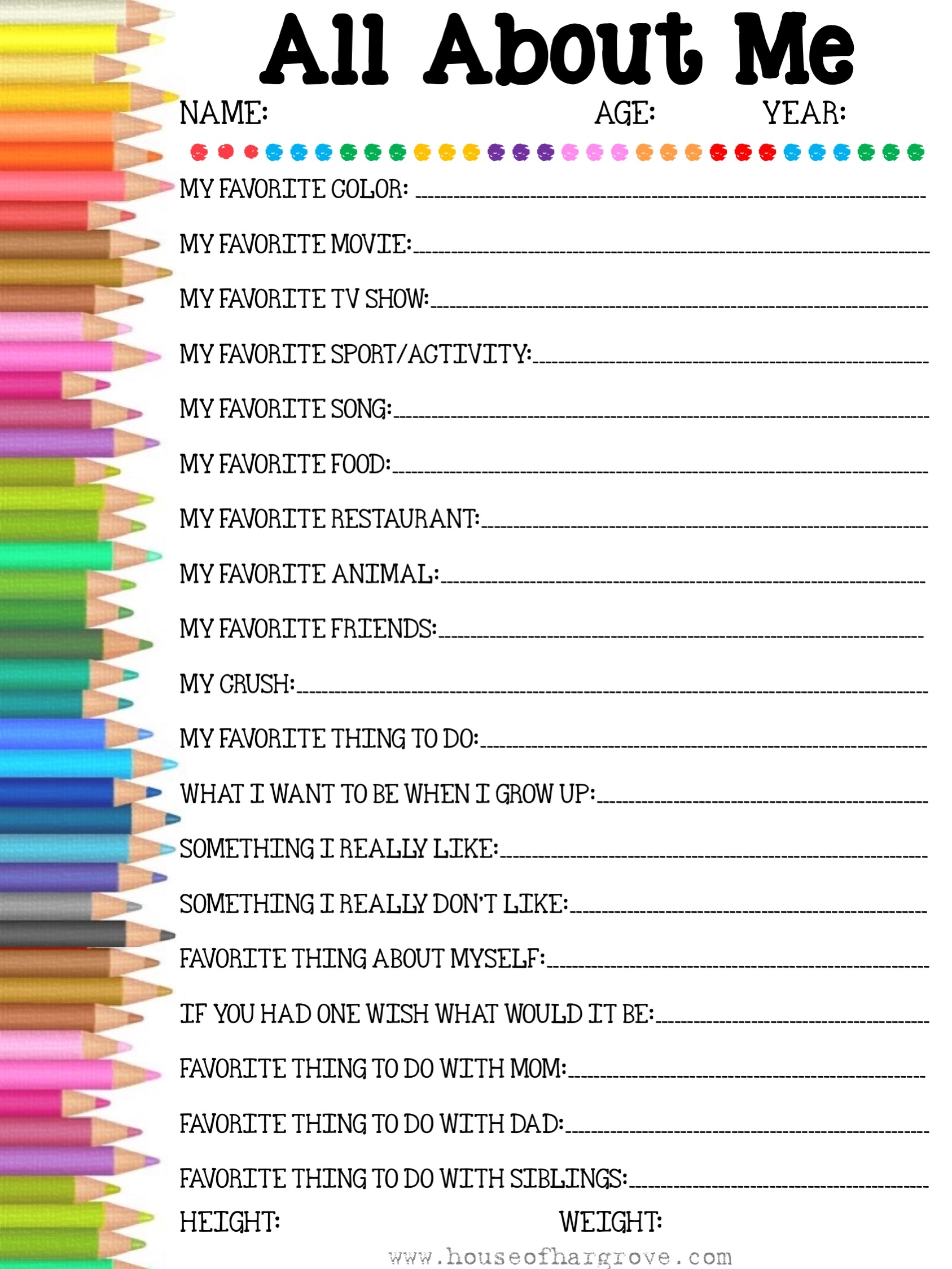 Back To School Interview FREE Printable All About Me