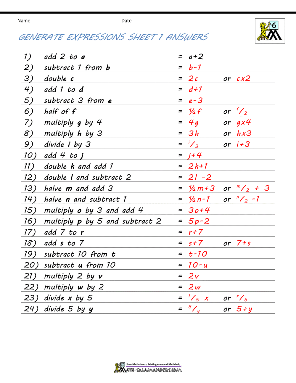 Printable Worksheets Questions Answerer