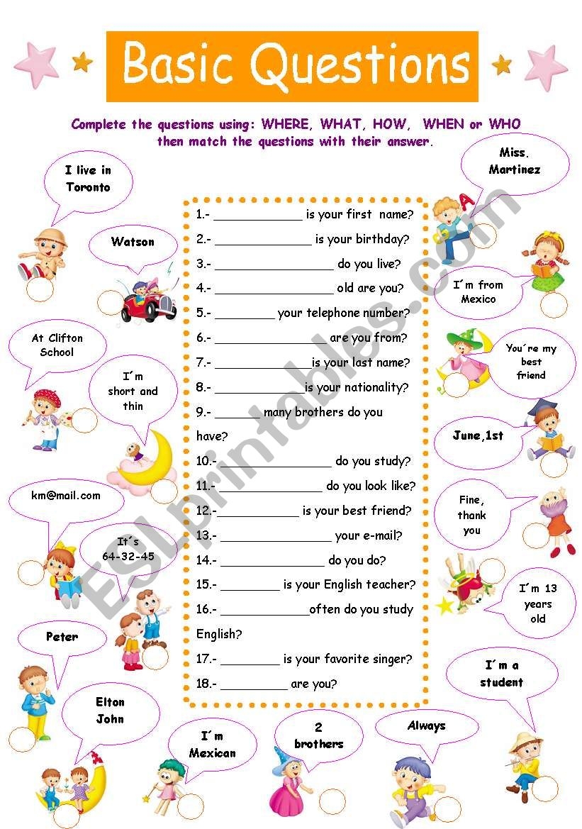 Basic Questions ESL Worksheet By Karen1980