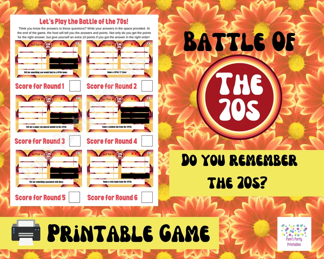 Battle Of The 70s Game Show Printable Game Girls Night 50th Birthday 50th Anniversary Class Of 1970s Reunion Retirement Born In The 70s Etsy