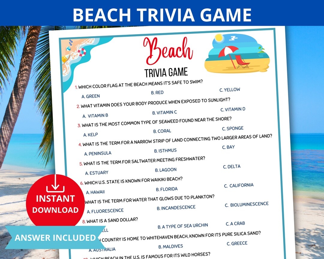Beach Trivia Game ocean Trivia sea Trivia Game summer Trivia fun Beach Quiz marine Life Trivia summer Trivia summer Party Games family Quiz Etsy
