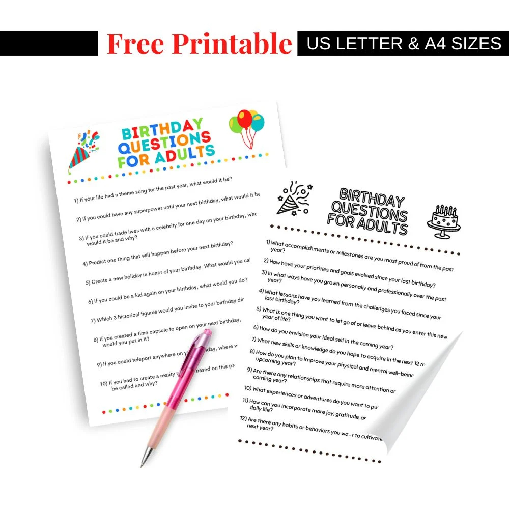 Best Birthday Questions For Adults Free Printables Parties Made Personal