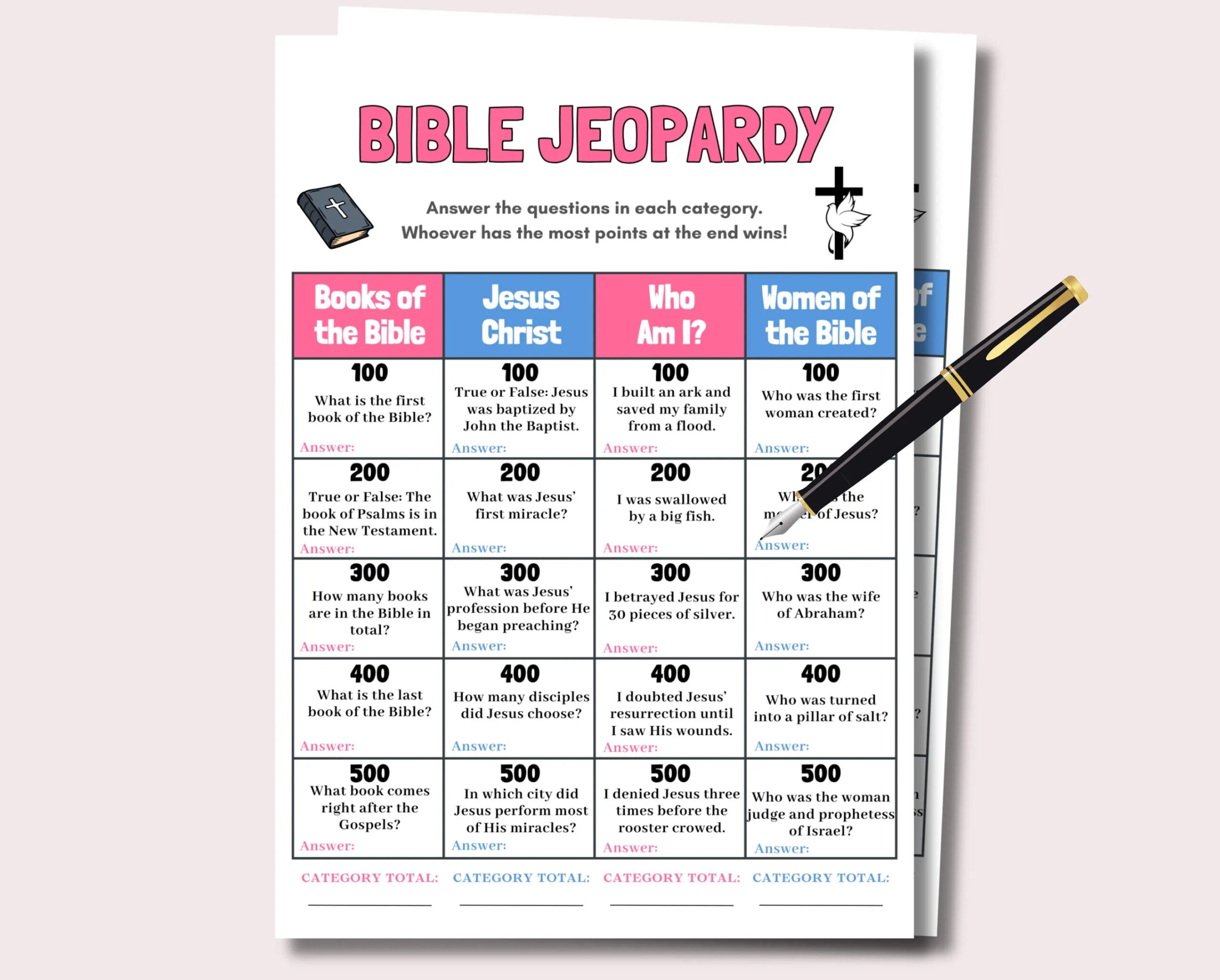Printable Bible Jeopardy Questions
