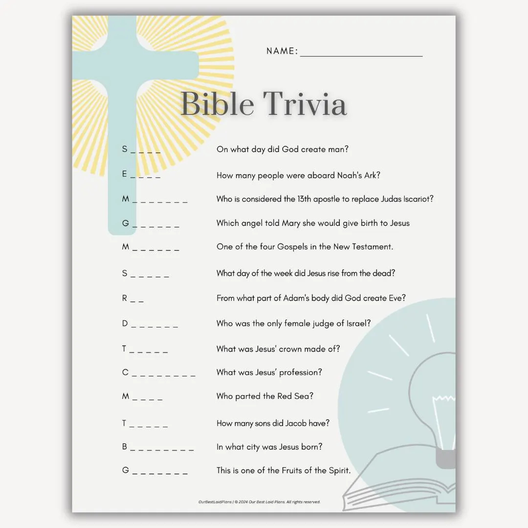 Bible Quiz Bible Trivia Questions With Answers Printable PDF Digital Download Biblical Quiz Sunday School Games Bible Study Games Religious Etsy