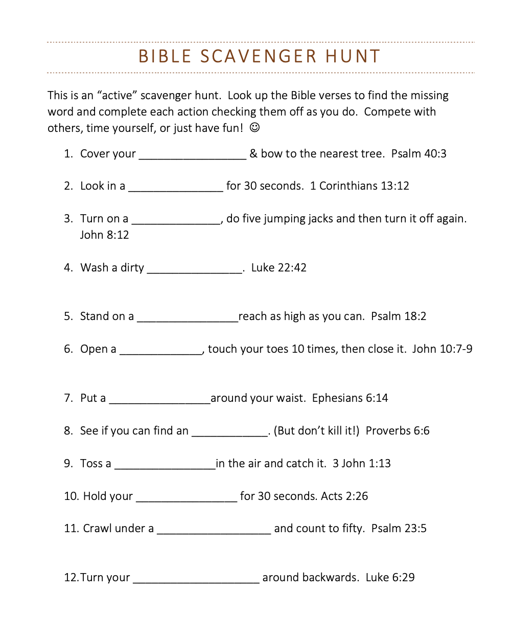 Bible Treasure Hunt Christian Scavenger Hunt Ideas