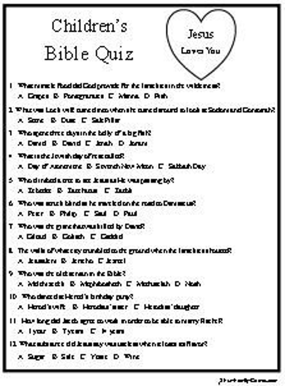 Bible Trivia Printable Questions BibleQuizzes me Worksheets Library